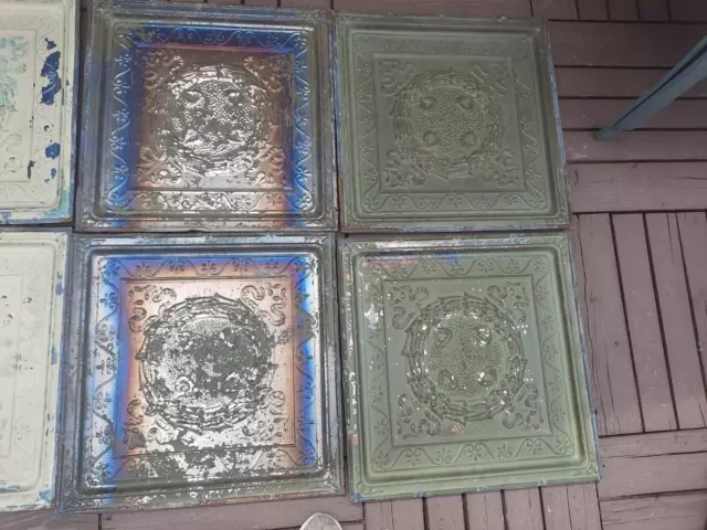 Victorian Pressed Tin Ceiling, 2'x2', Wreath. Salvage, Shabby, Chippy