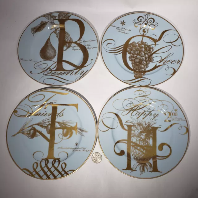 Set of 4 Williams Sonoma 8" Salad Dessert Plates Bounty Cheer Friends Happy