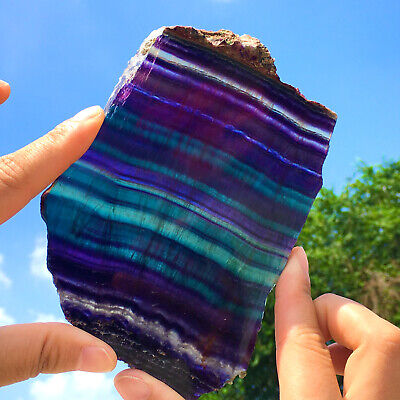 323G Natural beautiful Rainbow Fluorite Crystal Rough stone specimens cur V94