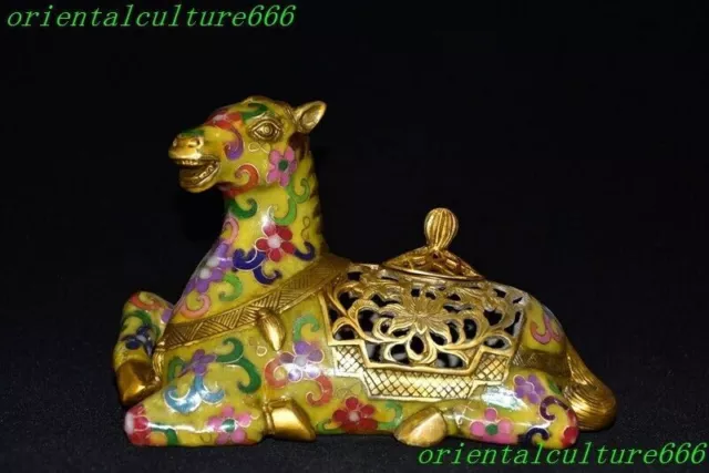 7.2"China bronze cloisonne Feng shui animal horse Incense burner Censer statue
