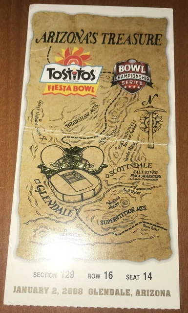 1/2/08 2008 Fiesta Bowl Full Ticket Stub West Virginia Oklahoma Sooners Glendale