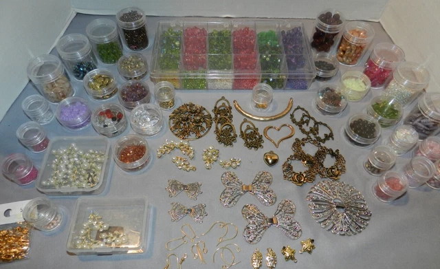 Assorted Jewelry Making Supplies  Glass Beads, Closures, Earrings, Findings Plus