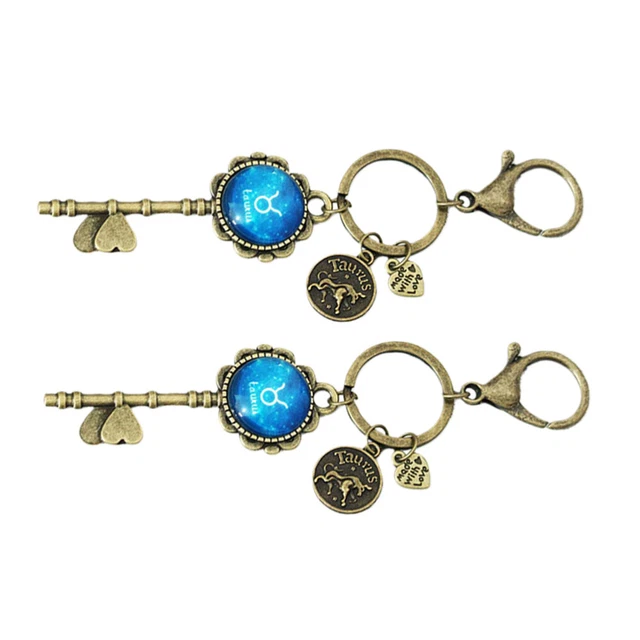 2 Pcs Luminous Key Ring Constellations Keychains Pendants Metal Button 10