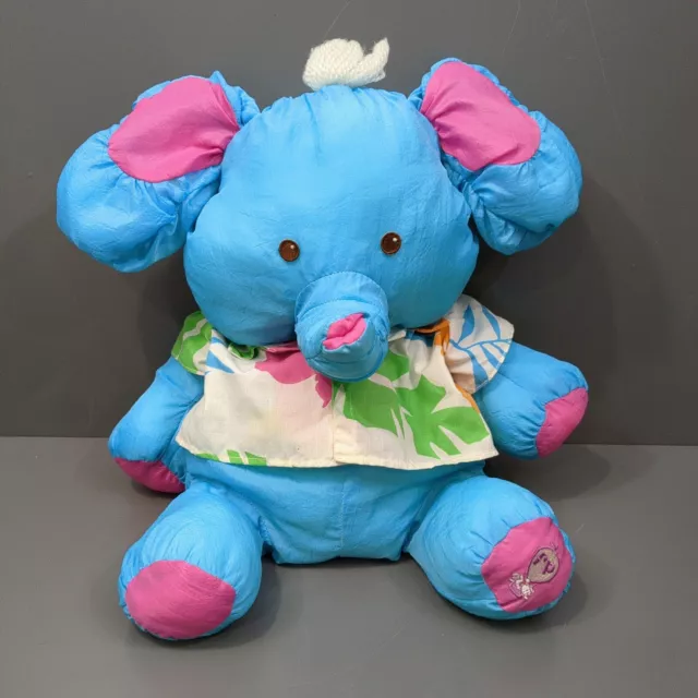 Fisher Price Puffalump Elephant Plush Hawaiian Shirt Stuffed Animal Blue Vintage