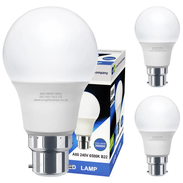 3er-Pack 9W GLS LED Glühbirne B22 Bajonett sehr hell 9w = 90w kühlweiß