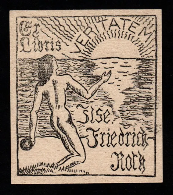 Exlibris für Ilse Friedrich-Koch / Sonne Meer Expressionismus Akt nude