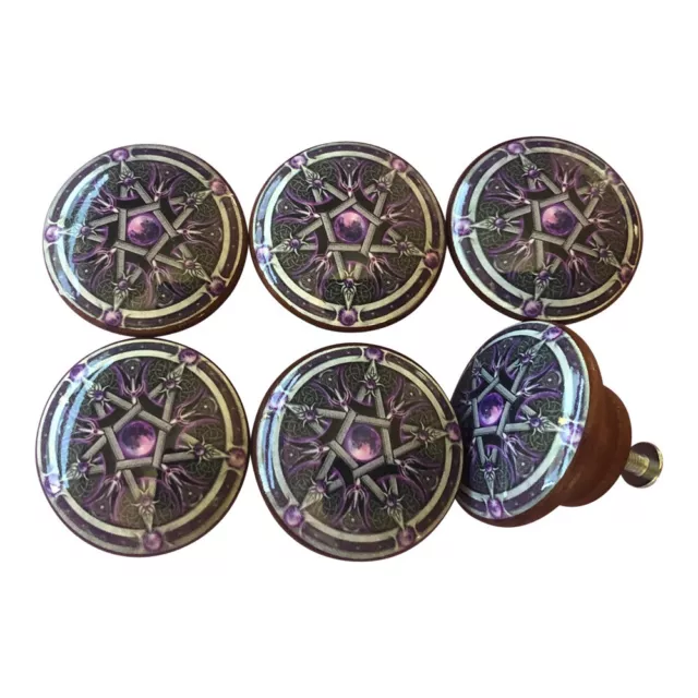 Cabinet and Drawer Knobs, Set of 6 Purple Celtic Wood Cabinet Knobs 2