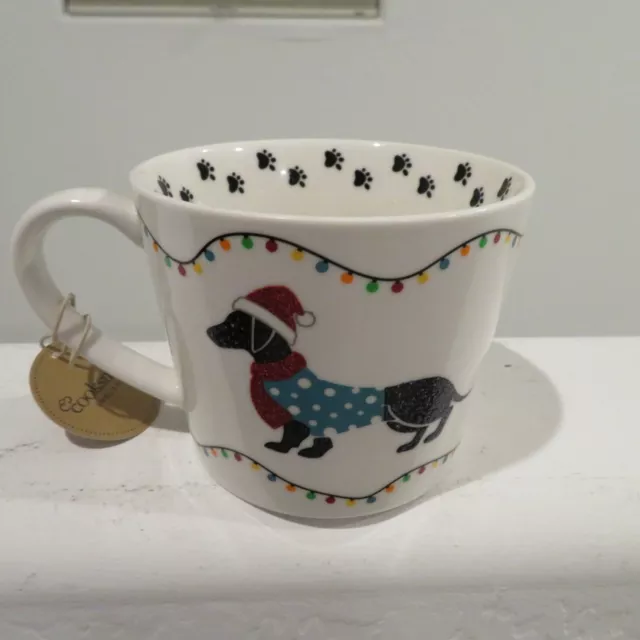 Dachshund Through the Snow Christmas Glitter Sparkly Paw Print Mug - NEW