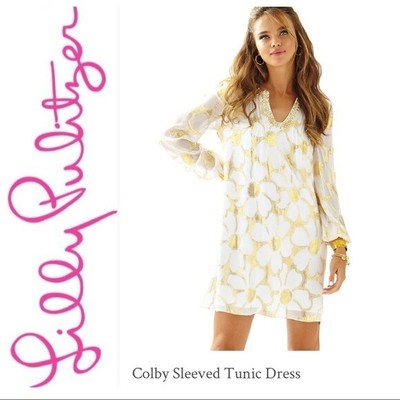 LILLY PULITZER Dress Size 4 COLBY SILK Flower *METALLIC* RESORT WHITE $298
