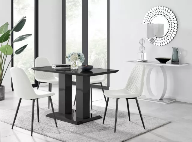 IMPERIA Black High Gloss Pillar Dining Table and 4 Faux Leather Corona Chairs