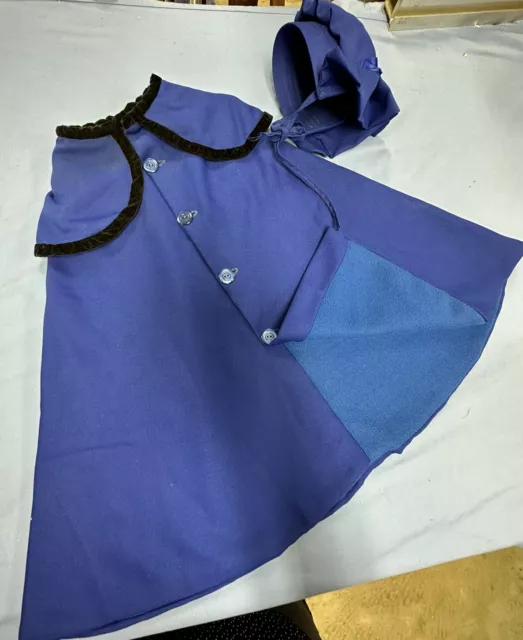 Amish Hand Made Childs Blue Cape Cloak & Bonnet Hat Cap Small Size Costume