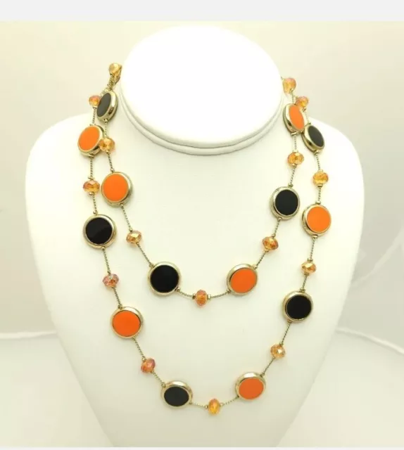 Charming Charlie Orange Black Bead Long Necklace Single Strand Halloween Fall
