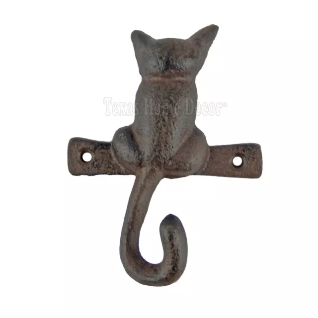 Cat Tail Key Hook Cast Iron Towel Coat Hanger Wall Mounted Antique Style 4 3/4"