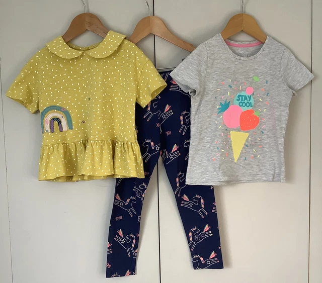 Pacchetto di top e leggings unicorni, arcobaleni, gelato bambina 4-5 anni