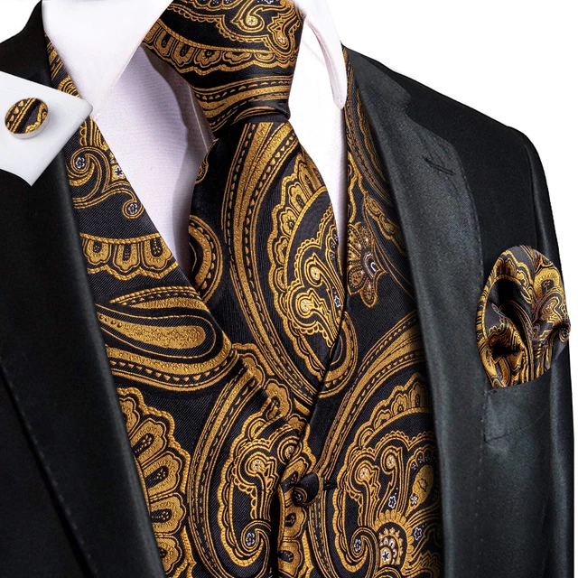 Mens Paisley Waistcoat Casual Wedding Vest Silk Tie Set Casual Formal Tops Suit