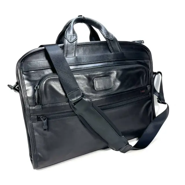 TUMI ALPHA Napa Leather Briefcase Black Slim Large #Y172