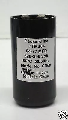 Packard PTMJ64 Motor Start Capacitor. 64-77 MFD UF / 220-250 VAC