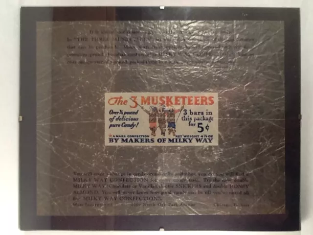 The 3 Musketeers 1930's 5 Cent Candy Bar Wrapper ( Mars )
