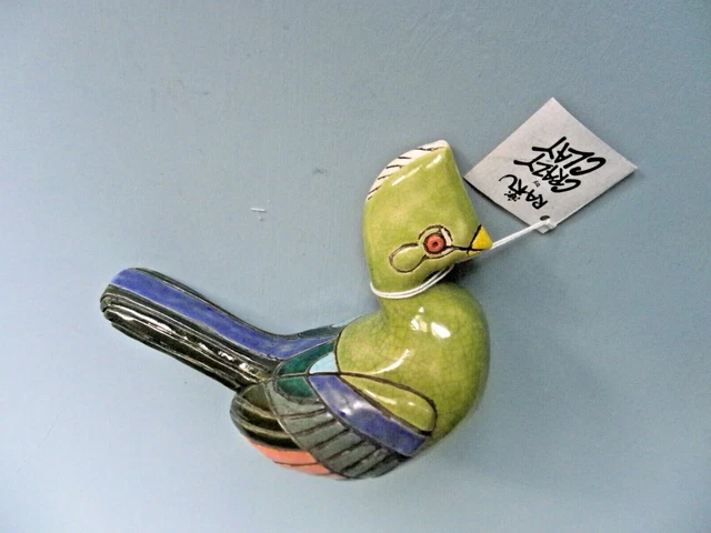 Raku Handmade Bird Crazy Clay Studio So. Africa Gerhard de Beer Signed 7" Long 4