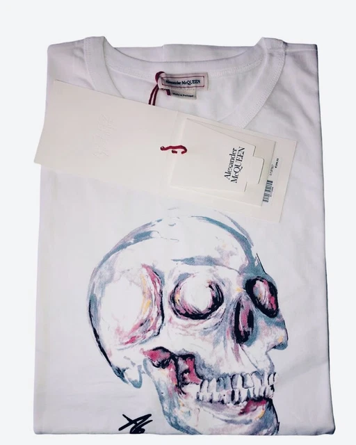 ✅ Alexander mcqueen T-Shirt TG. S-M-L-XL-XXL tshirt Bianco Logo Teschio 4