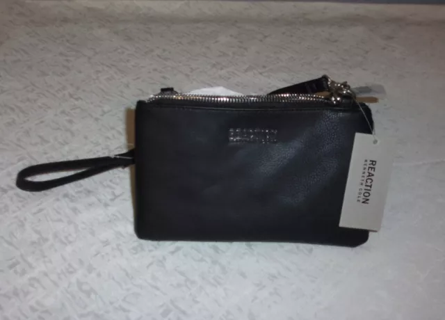 New Leather Reaction Kenneth Cole Crossbody Purse Solid Black