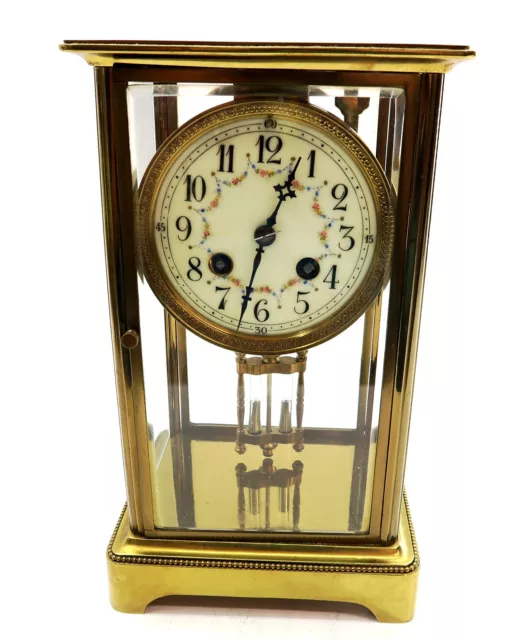 Antique French S MARTI Crystal & Brass Regulator Clock Shelf WORKS / NICE COND!
