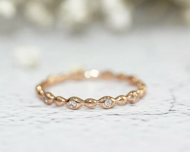 0.5Ct Round Cut Moissanite Bubbly Stackable Wedding Band 14k Rose Gold Plated