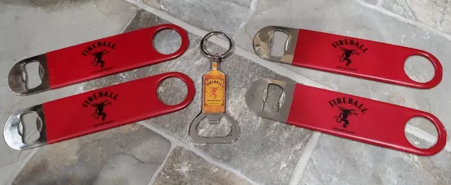 Lot Of 4 Fireball Cinnamon Whisky Red Bottle Opener Speed Wrench Style 7"