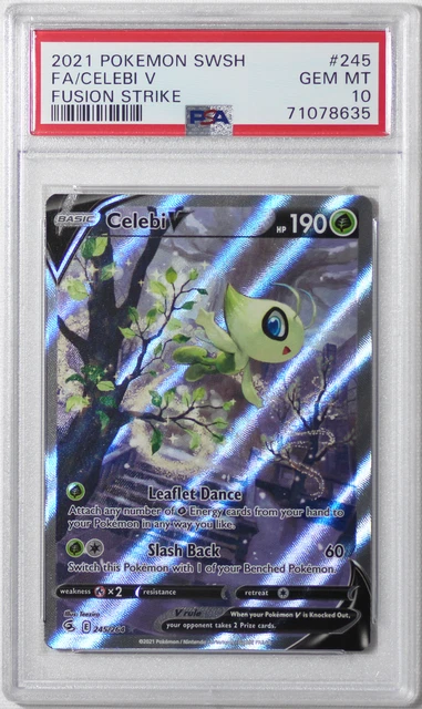 2021 Pokemon SWSH Fusion Strike #m245 Full Art Celebi V PSA 10 Card! GEM MINT!