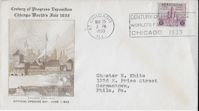 1933 Chicago Worlds Fair-Century of Progress Event Cover to Phila PA (Scott 729)