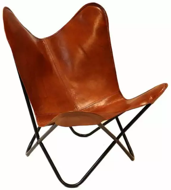 Handmade Vintage Leather Relax Lounge Accent Butterfly Chair Sleeper Arm Seat