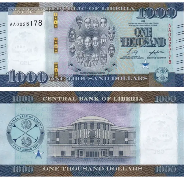 Liberia 1000 Dollars, 2022(2023) P-43, NEW banknote collection UNC