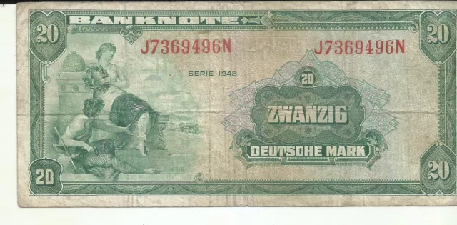 Germany 20 Deutsche Mark 1948 P 6. F Condition. 3Rw 25Mai