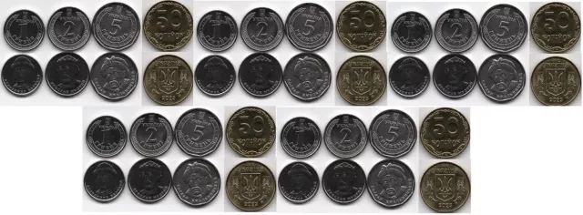 Ukraine _ 5 pcs x set 4 coins 50 Kopiyok 1 2 5 Hryven 2023 UNC Lemberg-Zp
