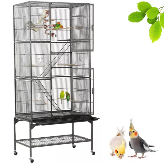 Cage Oiseaux Volière avec Support Roulette Perruche Perroquet Canaris Hamster