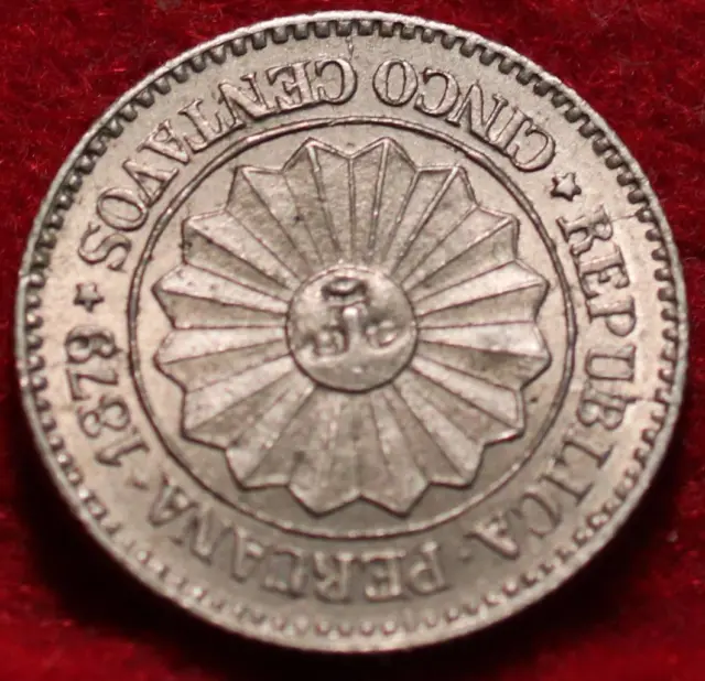 Uncirculated 1879 Peru Provisional 5 Centavos Clad Foreign Coin