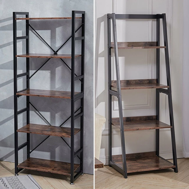 CLASSIC 5TIER OPEN Bookshelf Bookcase Industrial Style Ladder Slim