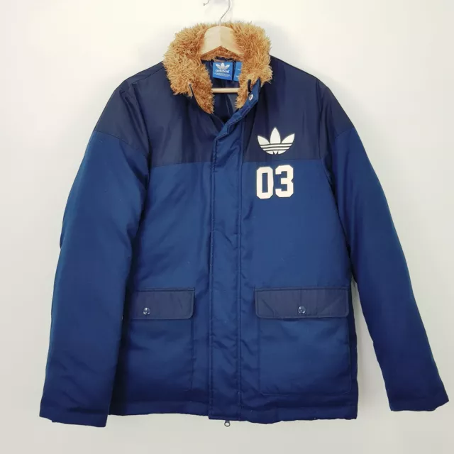 ADIDAS Mens Size M (or 100 ) Oxford Blue Boa Collar Down Jacket