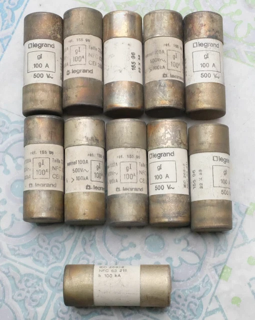 11x Legrand Fusibles à percuteur 22x58 100A gI 0 155 96. Lot de 11