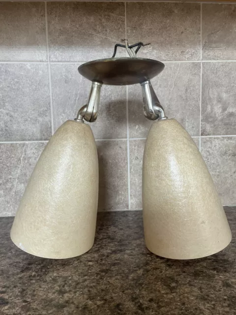 VINTAGE MCM DOUBLE LIGHT SCONCE FIBER GLASS SHADES LAMP FIXTURE Retro 50’s