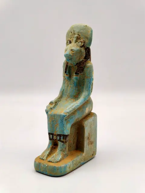 Sekhmet Statue Ancient Egyptian Goddess Sitting Antique Multicolor Sculpture