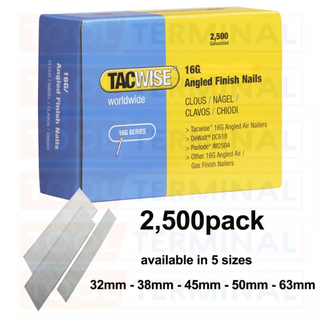 Tacwise 16g Gauge Angled Brad Finish Nails Fits Dewalt Paslode IM250 IM65 DC618K