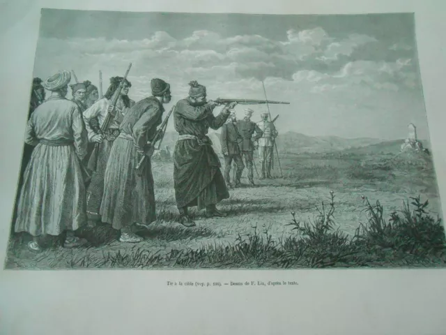 Gravure 1877  - Mongolie Tir à la cible