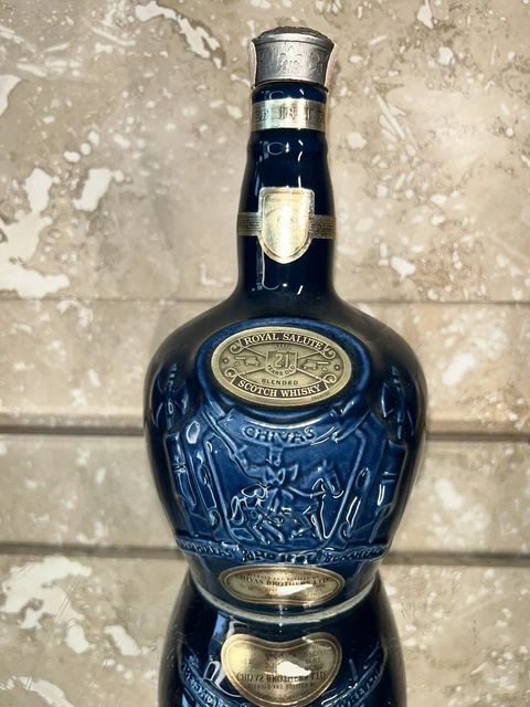 Chivas Regal ~Royal Salute Bourbon EMPTY Porcelain Sapphire Bottle with Cork/Lid