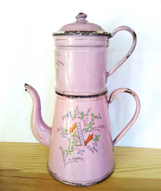 POT À CAFÉ en métal émaillé ancien, boîte émail cuisine vintage EUR 15,00 - FR