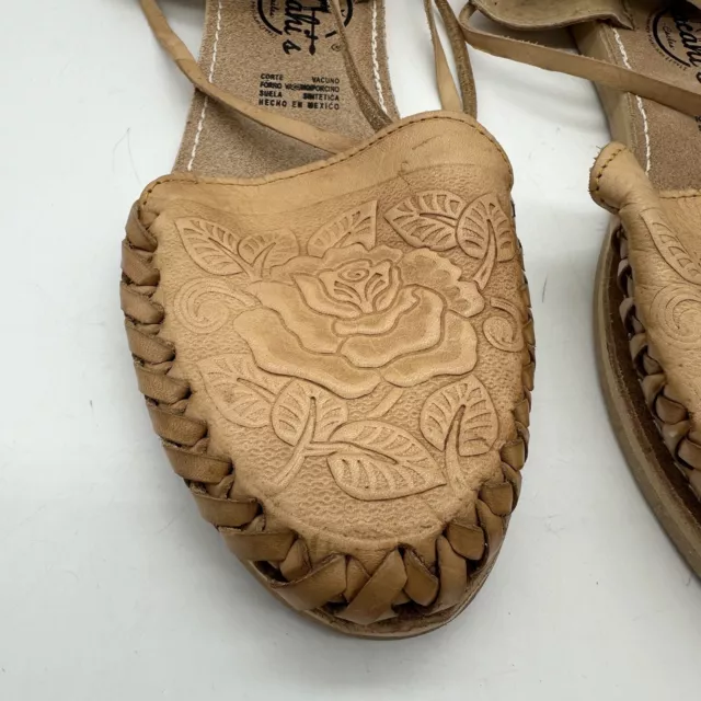 Cachi Cacles Lace Up Mexico Brown Huaraches Sandals Tooled Leather Womens 6 C 2