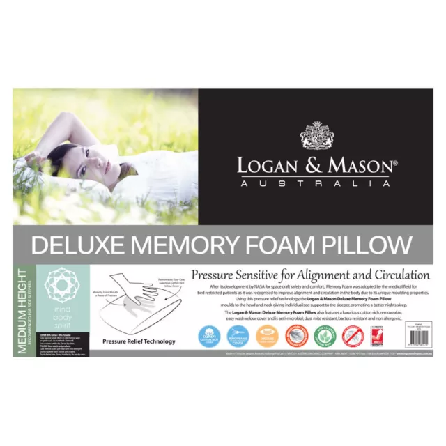 Logan and Mason Deluxe Memory Foam Standard Pillow Non Allergenic Medium Height