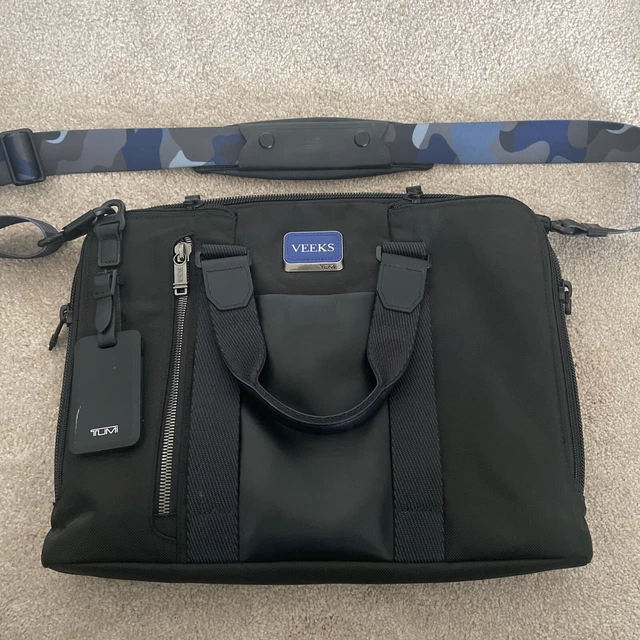 TUMI Alpha Bravo Aviano Slim Brief Black Custom Camo With iPhone Battery Tag