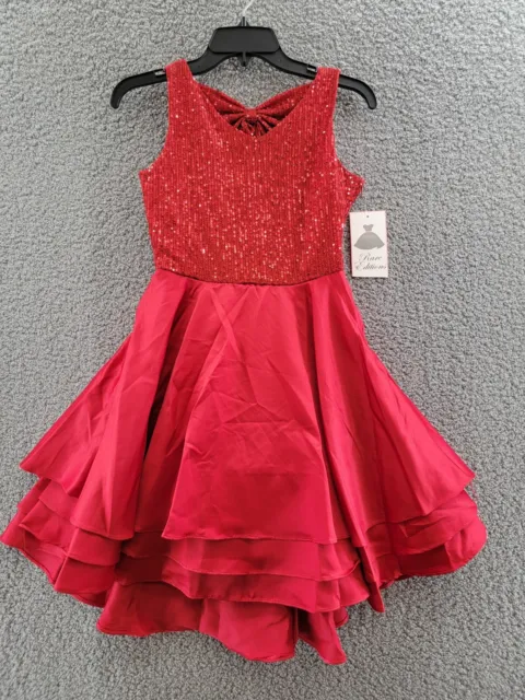 Rare Editions Sequin Bodice Tiered Skirt Dress Big Girl's 14 Red Zip Closure