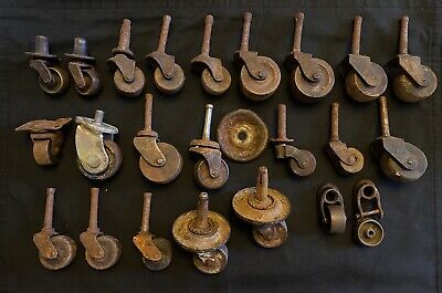 23 Vintage Wooden and Iron Wheel Swivel Casters Furniture Hardware Restoration